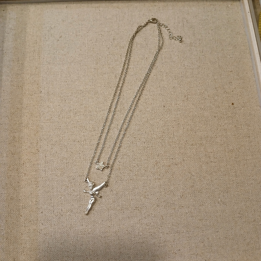 Tinker Bell Double Chain With Star Silvertone Necklace - Picture 7 of 13